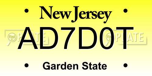 AD7D0T New Jersey License Plate