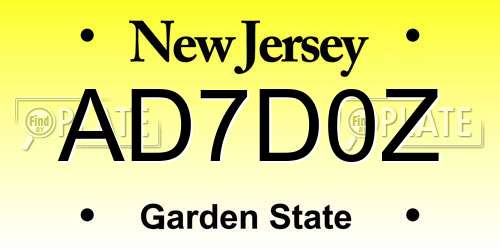 AD7D0Z New Jersey License Plate