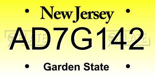 AD7G142 New Jersey License Plate
