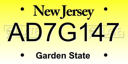 AD7G147 New Jersey License Plate