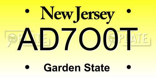 AD7O0T New Jersey License Plate