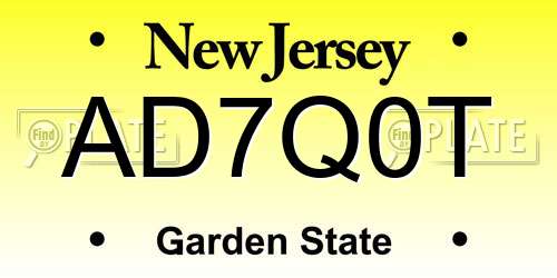 AD7Q0T New Jersey License Plate