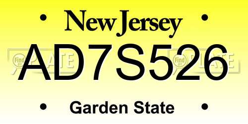 AD7S526 New Jersey License Plate