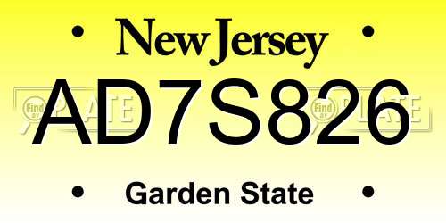 AD7S826 New Jersey License Plate