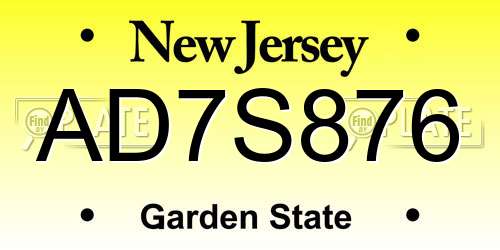 AD7S876 New Jersey License Plate