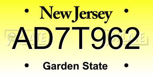 AD7T962 New Jersey License Plate