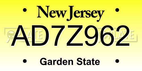 AD7Z962 New Jersey License Plate