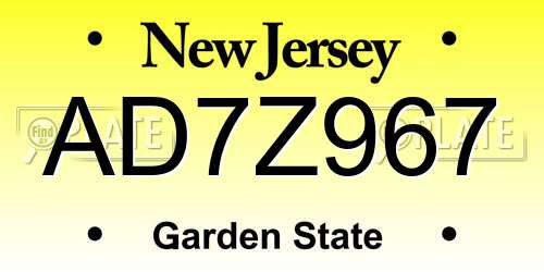 AD7Z967 New Jersey License Plate