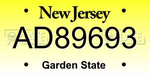 AD89693 New Jersey License Plate