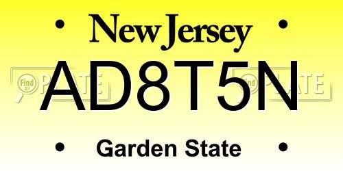 AD8T5N New Jersey License Plate