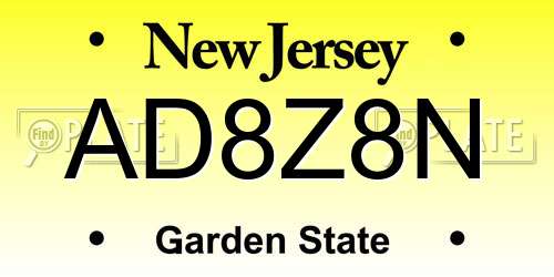 AD8Z8N New Jersey License Plate