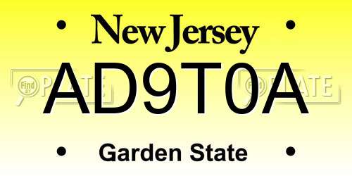 AD9T0A New Jersey License Plate