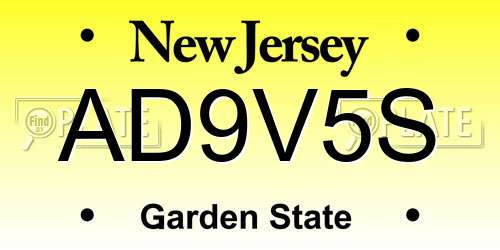 AD9V5S New Jersey License Plate