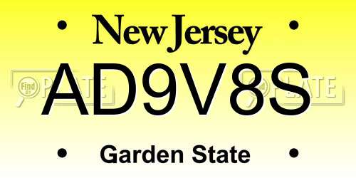 AD9V8S New Jersey License Plate