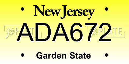 ADA672 New Jersey License Plate