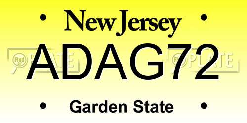 ADAG72 New Jersey License Plate