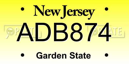 ADB874 New Jersey License Plate