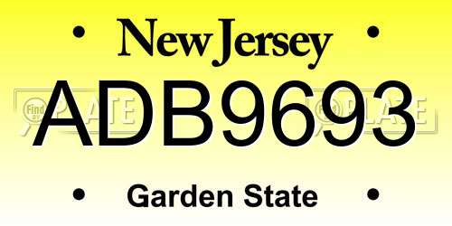 ADB9693 New Jersey License Plate