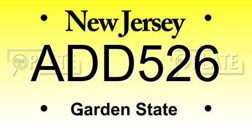ADD526 New Jersey License Plate