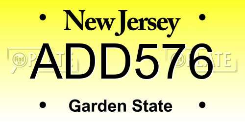 ADD576 New Jersey License Plate