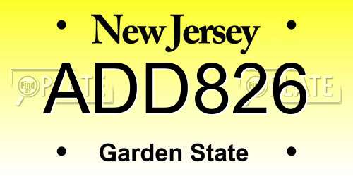 ADD826 New Jersey License Plate