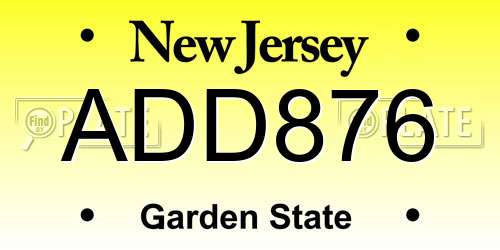 ADD876 New Jersey License Plate