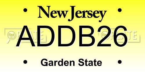 ADDB26 New Jersey License Plate