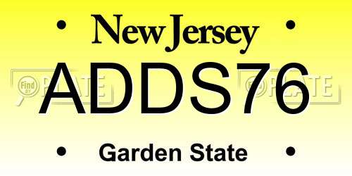 ADDS76 New Jersey License Plate