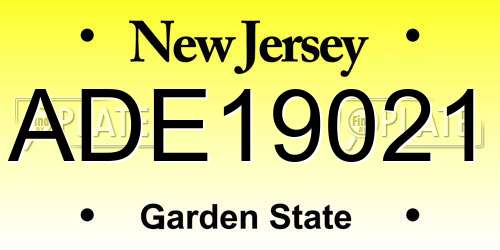 ADE19021 New Jersey License Plate