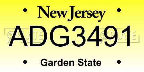 ADG3491 New Jersey License Plate
