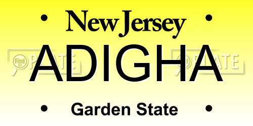 ADIGHA New Jersey License Plate