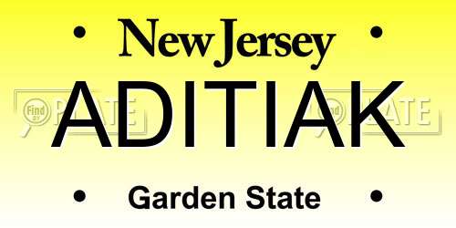 ADITIAK New Jersey License Plate