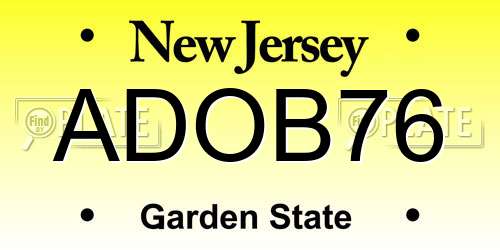 ADOB76 New Jersey License Plate