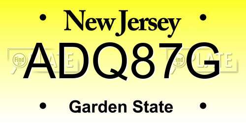 ADQ87G New Jersey License Plate