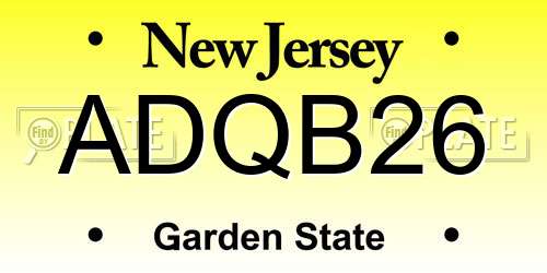 ADQB26 New Jersey License Plate