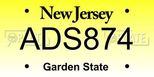 ADS874 New Jersey License Plate