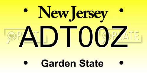 ADT00Z New Jersey License Plate