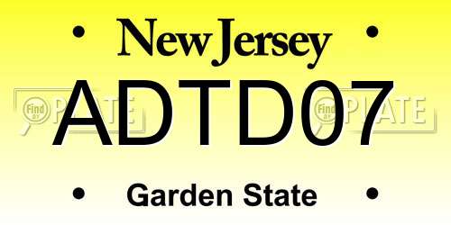 ADTD07 New Jersey License Plate