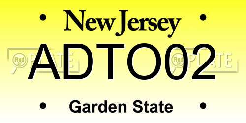 ADTO02 New Jersey License Plate