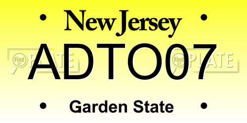 ADTO07 New Jersey License Plate
