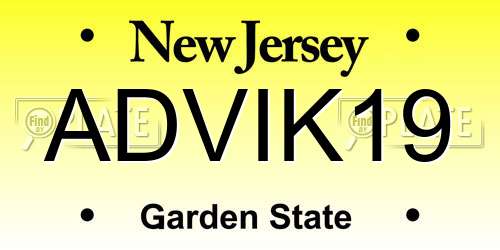ADVIK19 New Jersey License Plate
