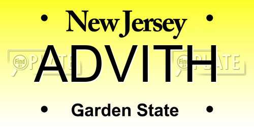 ADVITH New Jersey License Plate