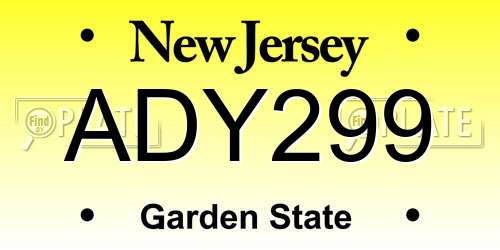 ADY299 New Jersey License Plate