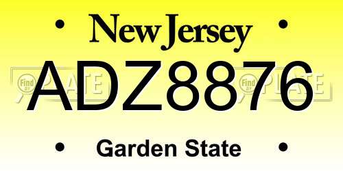 ADZ8876 New Jersey License Plate