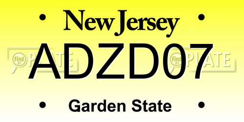 ADZD07 New Jersey License Plate