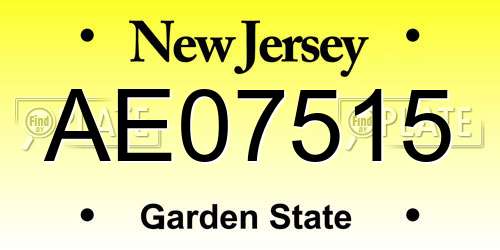 AE07515 New Jersey License Plate