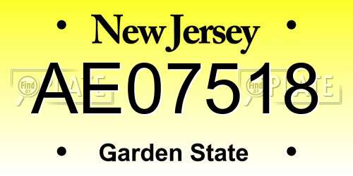 AE07518 New Jersey License Plate
