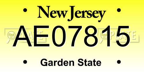 AE07815 New Jersey License Plate