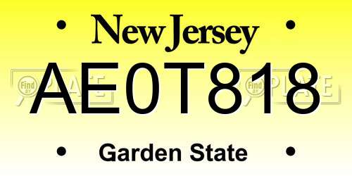 AE0T818 New Jersey License Plate