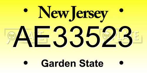 AE33523 New Jersey License Plate